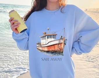 Vintage Maritime Sweatshirt: Nautical Sailing Boat Pullover