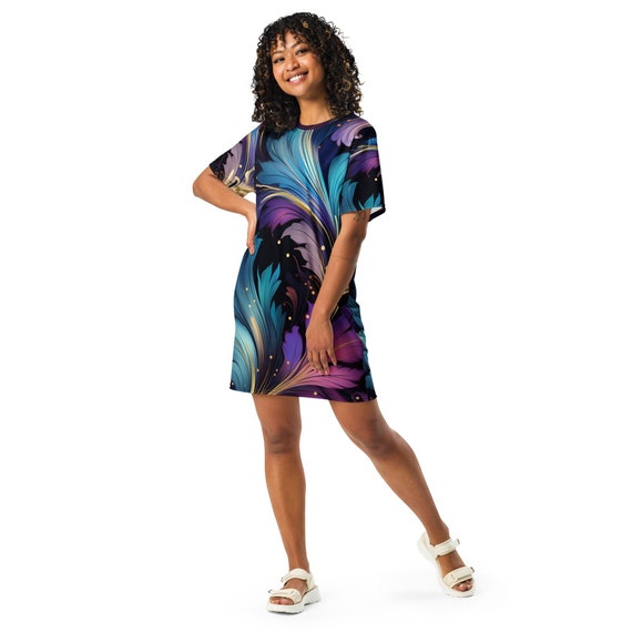 Floral T-Shirt Dress: Oversize Comfy Spandex Blend