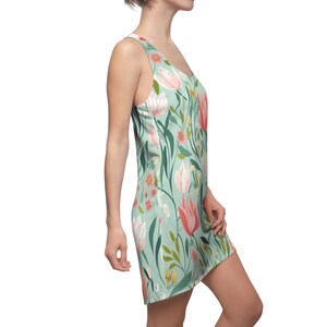 Spring Blooms and Fairycore Dreams Racerback Dress, Floral Cocktail Dress for Women, Garden Party Dress