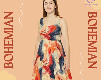 Bohemian Dress: Colorful Retro Style Polyester Spandex Blend