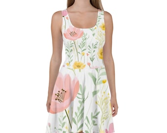 Pastel Floral Skater Dress: Boho Summer Cocktail Attire