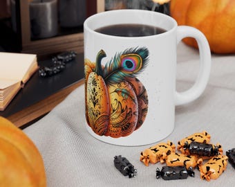 Tazza Boho Halloween Pumpkin: tazza da caffè in ceramica festiva
