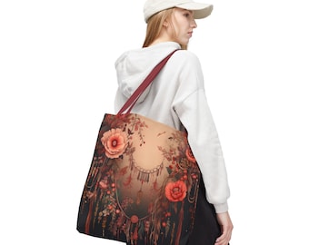 Boho Floral Polyester Tote Bag: Bohemian Market Bag
