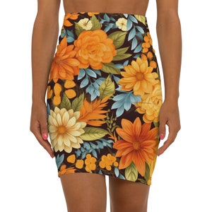 Boho Floral Pencil Skirt: Vintage Style Mid-Waist