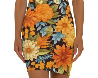 Boho Floral Pencil Skirt: Vintage Style Mid-Waist
