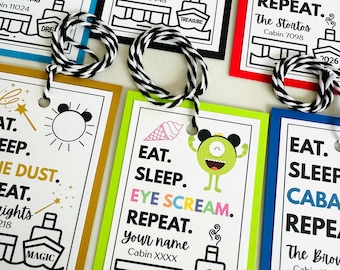 Personalized Cruise Fish Extender Gift Tags - Eat Sleep Cruise Repeat, Set of 8