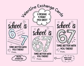 67 Valentine’s Day Cards For Kids, 6-7 Valentine Exchange Tags, Digital Download