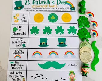 St. Patrick's Day Preschool Scavenger Hunt: Laminated Game Board and Pieces Shipped to You