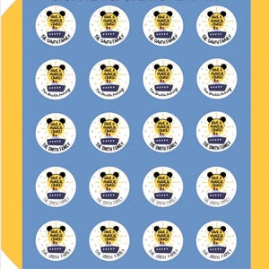 May include: A sheet of twenty round stickers, each 1.5 inches in diameter, featuring a dark blue cruise ship graphic, a black mouse ear silhouette, and the text "HAVE A MAGICAL CRUISE" and "THE SMITH FAMILY" printed on a white background.