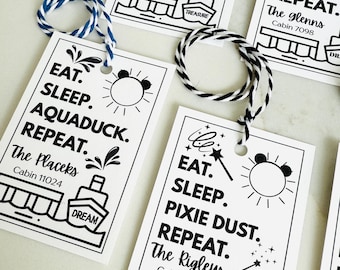 Eat Sleep Cruise Repeat Fish Extender Tags, Printed Sets of 8