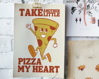 Cartoon Pizza Print, Funny Lyrics Pun Wall Art, Mascot Character Retro  Poster, Food Poster, Cute Kitchen Decor, Music Lover Gift