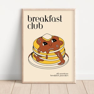 Poster di pancake dei cartoni animati, poster del Breakfast Club, decorazione della stanza preppy, stampa di cartoni animati retrò, arte murale carina per la cucina, arte semplice