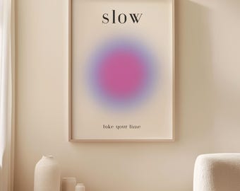 Mindful Wall Art, Grounding Yoga Poster for Anxiety Relief, Meditation Wellness Print, Slow Down Take Time Print Purple Aura Spiritual Decor