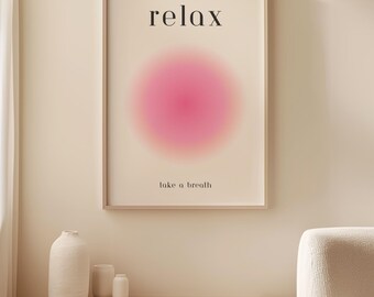 Relax Wall Art, Grounding Yoga Poster for Anxiety Relief, Meditation Wellness Print, Zen Relaxation Home Decor Pink Spiritual Aura Artwork