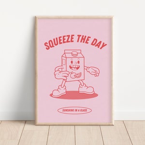 Arte de dibujos animados retro en color rosa, citas sobre la vida, póster motivacional de arte mural peculiar, ideas para regalos de nuevos trabajos, impresión de estilo de vida Carpe Diem