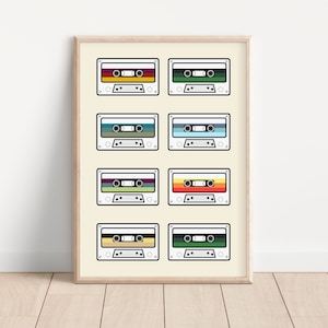 Cassettekunst, poster retromuziek, kunst aan de muur oude schoolmuziek,