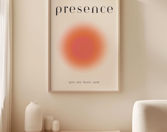 Mindful Wall Art, Grounding Yoga Poster for Anxiety Relief, Meditation Wellness Print, Presence Quote, Orange Aura Spiritual Decor