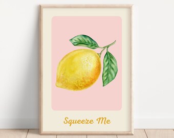 Lemon Poster, Fruits Wall Art, Lemon Print, Fruit Market Print, Quirky Home Decor, Lemon Wall Art, Cute Kitchen Poster, Simple Bold Art