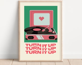 Retro Music Poster, Music Print Y2k, Record Player Print, Vintage Record Player Art, Simple Music Posters, Record Wall Art