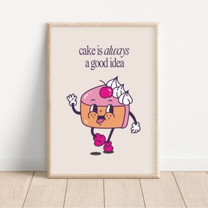 Stampa di torte, decorazioni per panetterie, poster retrò dei cartoni animati, citazioni sulla vita, decorazioni per la stanza preppy, stampa unica della cucina, regalo carino per gli amanti del cibo