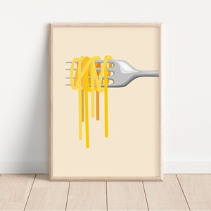 Spaghetti Pasta Print, Preppy Room Decor, Pasta Fork Poster, Simple Quirky Wall Art, Italian Food Art
