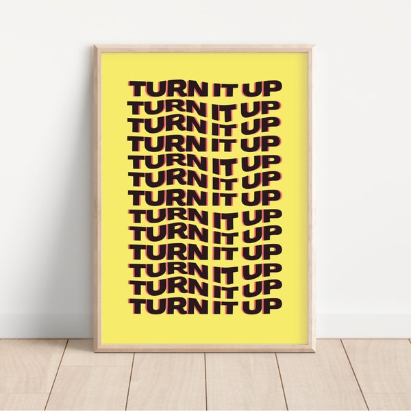 Turn It Up Psychedelic Poster, Printable Gifts for Music Lovers, Bold Statement Wall Art, Eye Catching Trippy Poster