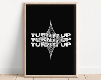 Psychedelic Poster, Rave Wall Art, 90s Rave Print, Unique Eye Catching Wall Art, Turn It Up, Trippy Poster Print Design, Grunge Aesthetic