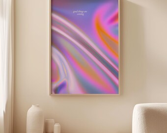 Good Things are Coming Affirmation Poster, Yoga Meditation Wellness Print, Relaxation Home Decor Pink Spiritual Artwork Calming Wall Art