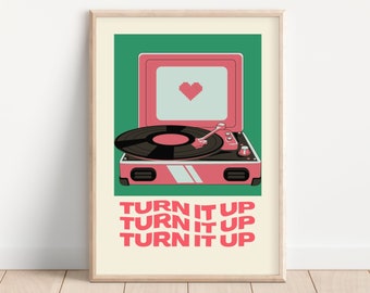 Record Poster, Retro Music Poster, Old School Music Wall Art, Printable Gifts for Music Lover, Record Player Print