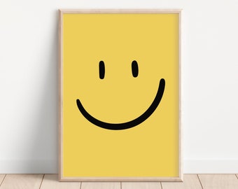 Smiley Face Poster, 90s Wall Poster, Vintage Colourful Decor, Yellow Funny Print, Y2K Wall Art, Retro Aesthetic Happy Print