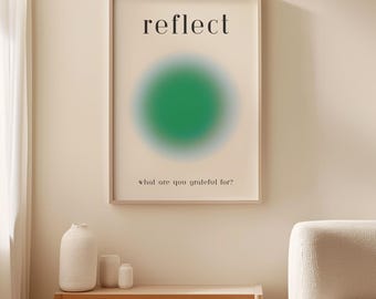 Mindful Wall Art, Grounding Yoga Poster for Anxiety Relief, Meditation Wellness Print, Reflect Gratitude Print, Green Aura Spiritual Decor