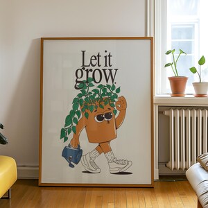 Póster de plantas de interior, impresión de plantas, arte de pared botánico, decoración de Plant Lady, regalo para amantes de las plantas, arte de pared retro, impresiones de dibujos animados geniales, cita positiva