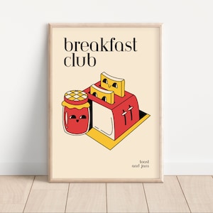 Süßes Retro Toast und Marmelade Poster, Bed and Frühstück Küche Dekor, Cartoon Französisches Essen, Einfache Vintage Cartoon Kunst, Guten Morgen Druck