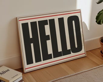 Hello Print Poster, Bold Print, Typography Print, Hello Poster, Typographic Print, Cool Wall Art, Bold Poster, Eclectic Print, Retro Style