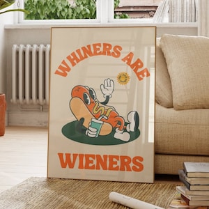 Retro Hot Dog Digital Preppy Wall Art, Retro Food Character Art, Quotes About Life Print