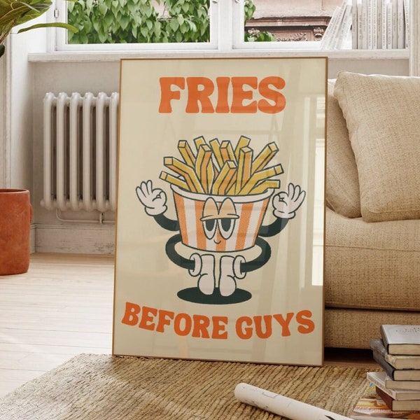 Fries Before Guys Retro Print, Downloadable Wall Art