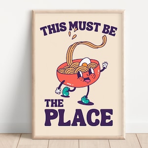 Poster retrò di Ramen, decorazione per la stanza da cartone animato preppy, arte murale retrò dei cartoni animati, questo deve essere il posto, stampa del testo della canzone