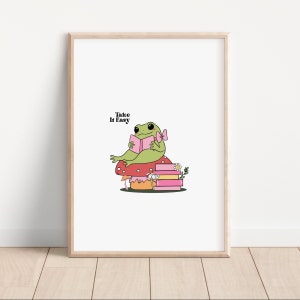 Take It Easy Frog Wall Art, Dopamine Decor, Calm Down Corner Print, Frog Room Decor Poster, Book Shelf Decor Frog and Toad, Bookish Prints