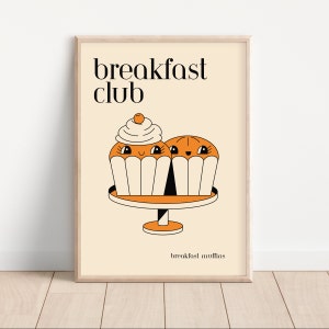 Cute Retro Muffin Poster, Bed and Breakfast Kitchen Decor, Cartoon Food Simple Print, Retro Cartoon Art, College Apartment Decor for Teens