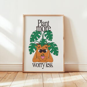 Retro Cartoon Plant Print Positive Quote Botanical Poster Plant Lover Gift Cute Plant Mom Decor Happy Motivational Houseplant Wall Art