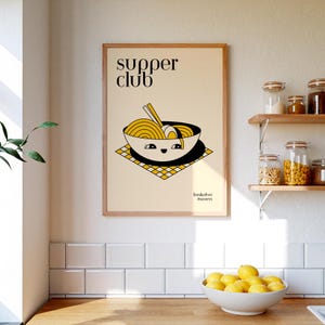 Ramen Art Fun Kitchen Print Retro Cartoon Noodle Wall Art Engraçado Comida Pôster Decoração de Sala de Jantar Arte de Cozinha Japonesa Presente para Amantes de Ramen