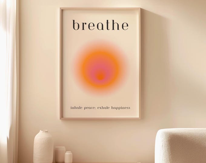 Breathe Art Meditation Decor Positive Aura Wall Art Relaxing Gifts Mindful Mental Health Yoga Poster Calming Wellness Prints Anxiety Relief