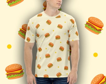 Bite me! Burger shirt - Men's crew neck tee with all-over hamburgers print - Sizes XS - 2XL