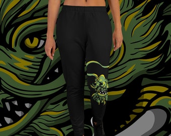 Dragon Joggers - Pantalon de survêtement recyclé pour femme avec imprimé dragon fantaisie all-over - Tailles XS - 3XL