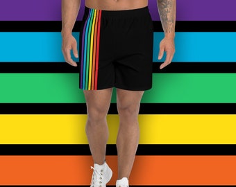 Rainbow Pride Shorts - Men's Recycled Athletic Shorts with rainbow stripes print - Sizes 2XS - 6XL