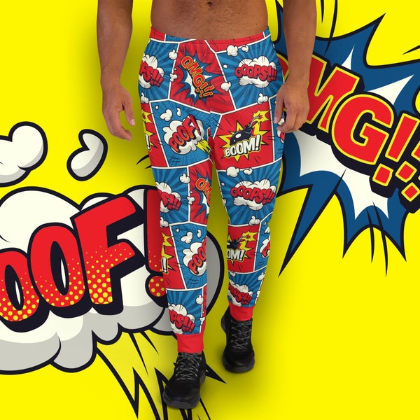 OMG! Comic Book Joggers - Men's recycled sweatpants with all-over comic book speech bubbles print - Sizes XS - 3XL - Men's Joggers