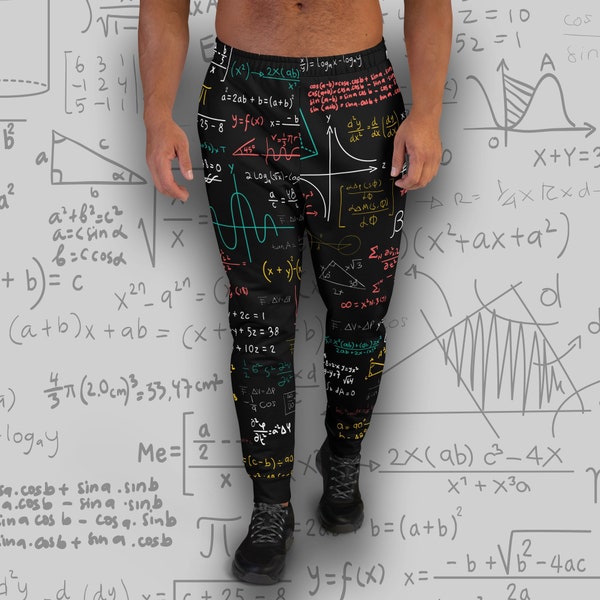 Math Joggers - Men's recycled sweatpants with all-over mathematical equations print - Sizes XS - 3XL - Men's Joggers