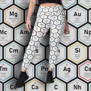 Gerecycleerde Science-legging met zakken: legging met scheikundige elementen en grafiekprint, maten 2XS-6XL