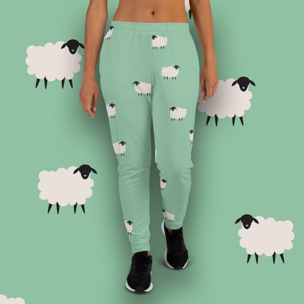 Counting Sheep Joggers - Women's recycled sweatpants with all-over sheep pattern print - Sizes XS - 3XL