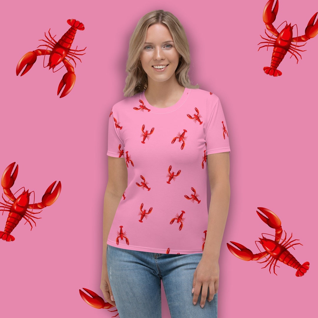 Lobster Shirt Women's Crew Neck Tee With Lobsters Pattern Print Sizes